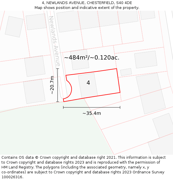 4, NEWLANDS AVENUE, CHESTERFIELD, S40 4DE: Plot and title map