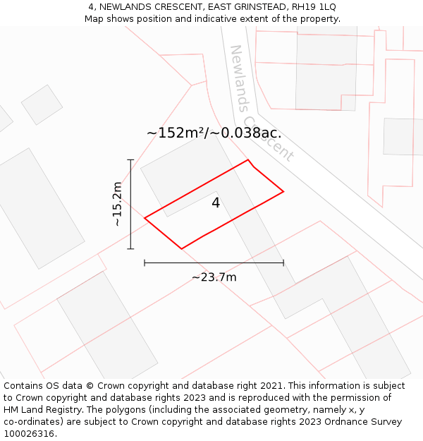 4, NEWLANDS CRESCENT, EAST GRINSTEAD, RH19 1LQ: Plot and title map