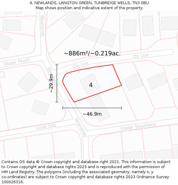 4, NEWLANDS, LANGTON GREEN, TUNBRIDGE WELLS, TN3 0BU: Plot and title map