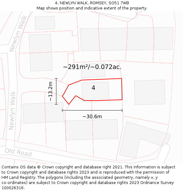 4, NEWLYN WALK, ROMSEY, SO51 7WB: Plot and title map