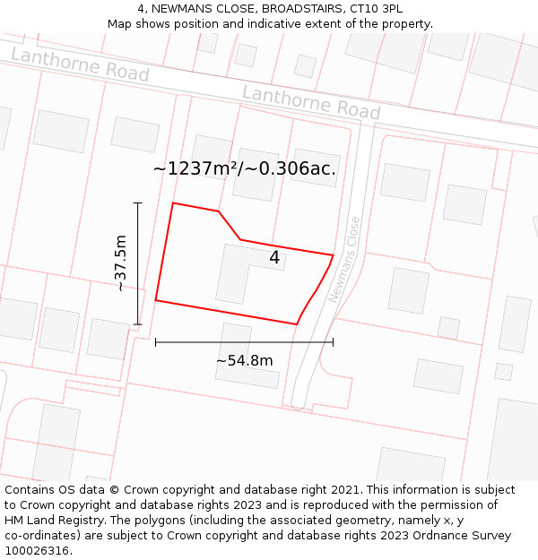 4, NEWMANS CLOSE, BROADSTAIRS, CT10 3PL: Plot and title map