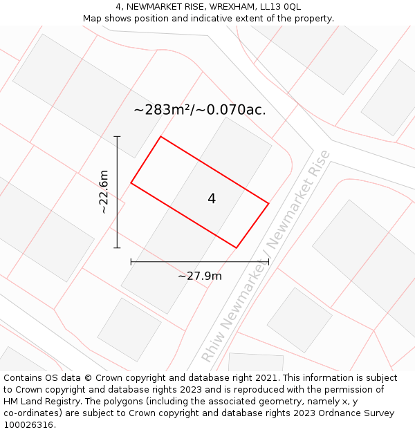 4, NEWMARKET RISE, WREXHAM, LL13 0QL: Plot and title map