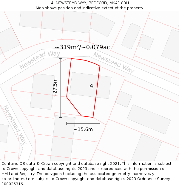 4, NEWSTEAD WAY, BEDFORD, MK41 8RH: Plot and title map