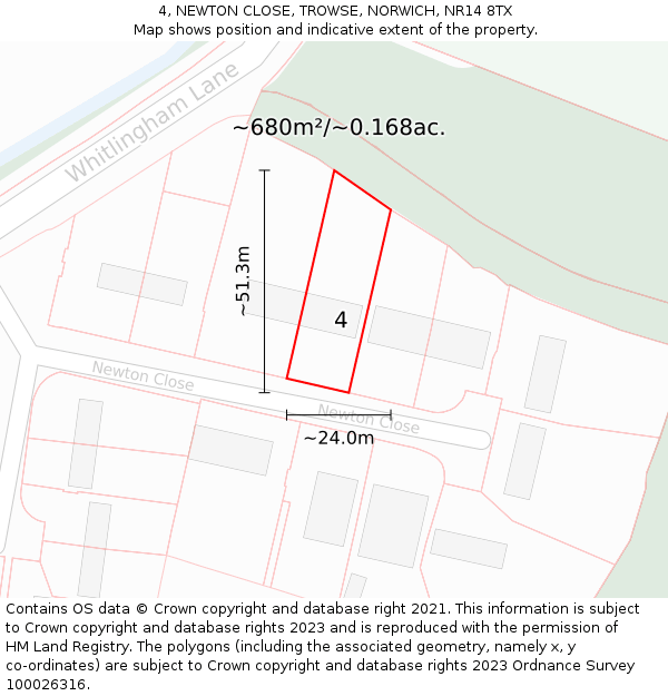 4, NEWTON CLOSE, TROWSE, NORWICH, NR14 8TX: Plot and title map