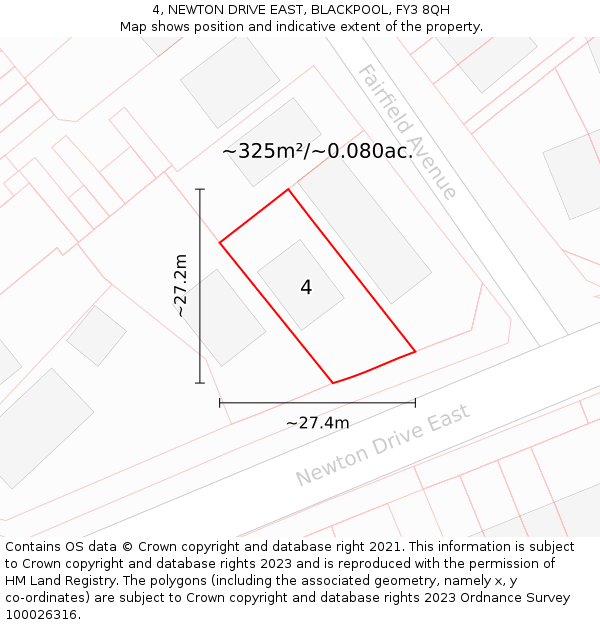 4, NEWTON DRIVE EAST, BLACKPOOL, FY3 8QH: Plot and title map