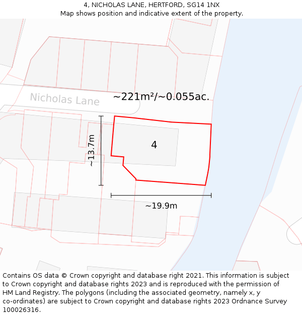 4, NICHOLAS LANE, HERTFORD, SG14 1NX: Plot and title map