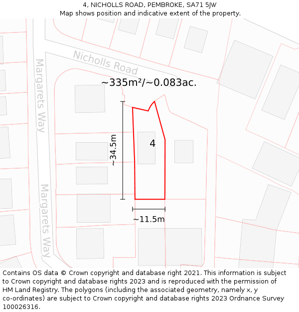 4, NICHOLLS ROAD, PEMBROKE, SA71 5JW: Plot and title map