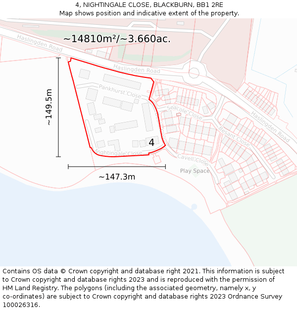 4, NIGHTINGALE CLOSE, BLACKBURN, BB1 2RE: Plot and title map