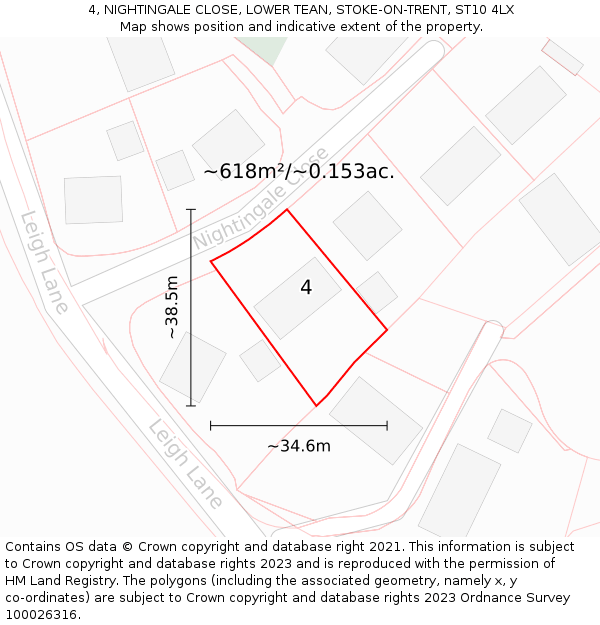 4, NIGHTINGALE CLOSE, LOWER TEAN, STOKE-ON-TRENT, ST10 4LX: Plot and title map