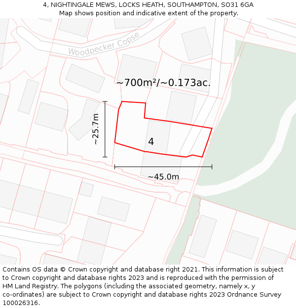 4, NIGHTINGALE MEWS, LOCKS HEATH, SOUTHAMPTON, SO31 6GA: Plot and title map