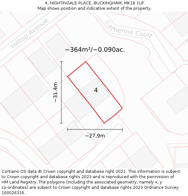 4, NIGHTINGALE PLACE, BUCKINGHAM, MK18 1UF: Plot and title map