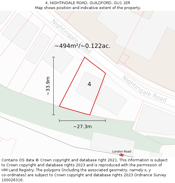 4, NIGHTINGALE ROAD, GUILDFORD, GU1 1ER: Plot and title map