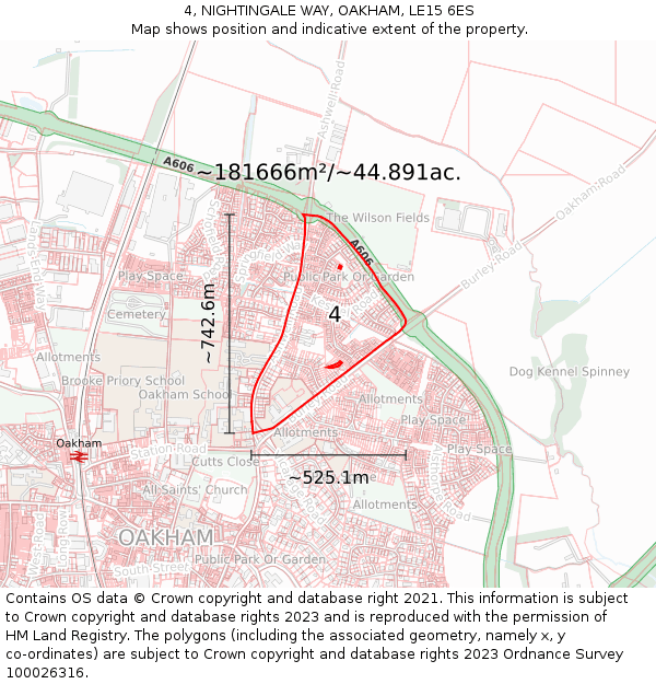 4, NIGHTINGALE WAY, OAKHAM, LE15 6ES: Plot and title map