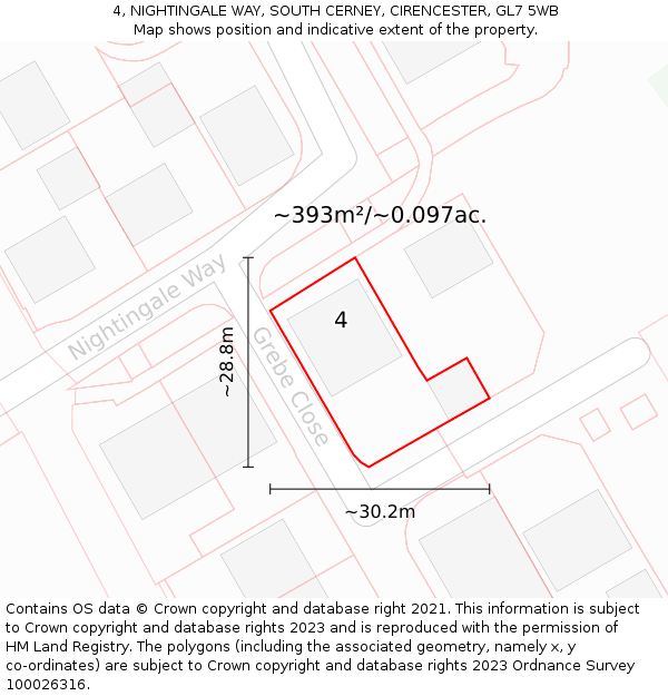 4, NIGHTINGALE WAY, SOUTH CERNEY, CIRENCESTER, GL7 5WB: Plot and title map