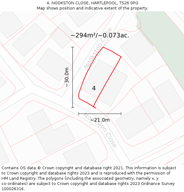 4, NOOKSTON CLOSE, HARTLEPOOL, TS26 0PG: Plot and title map