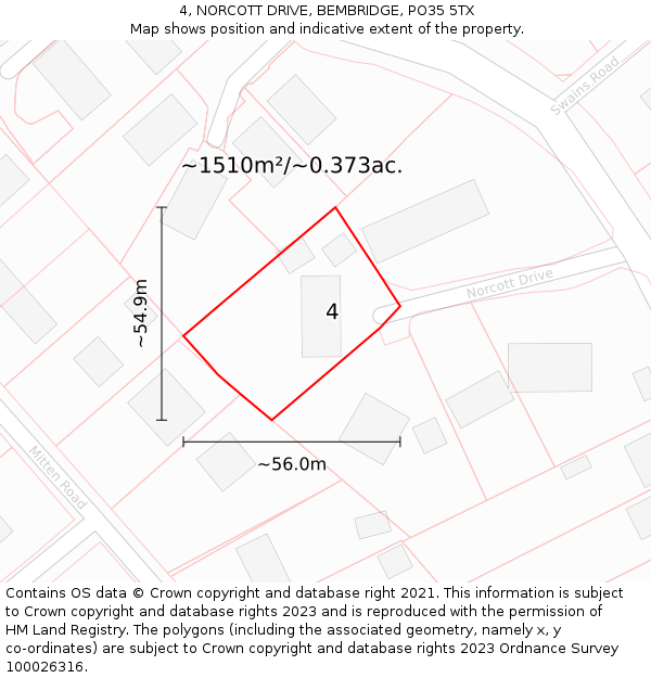 4, NORCOTT DRIVE, BEMBRIDGE, PO35 5TX: Plot and title map