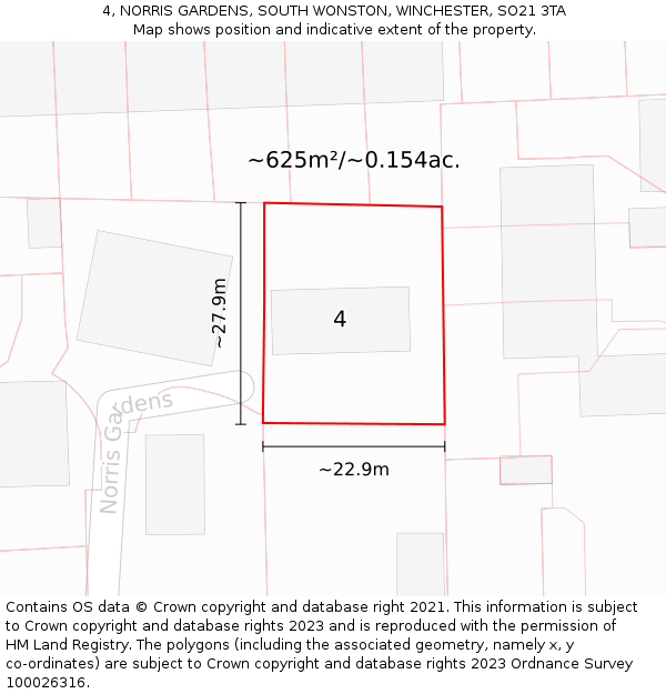 4, NORRIS GARDENS, SOUTH WONSTON, WINCHESTER, SO21 3TA: Plot and title map