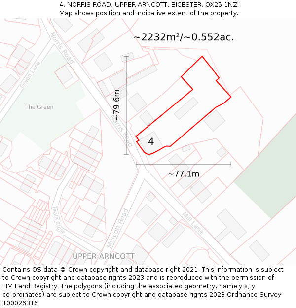 4, NORRIS ROAD, UPPER ARNCOTT, BICESTER, OX25 1NZ: Plot and title map