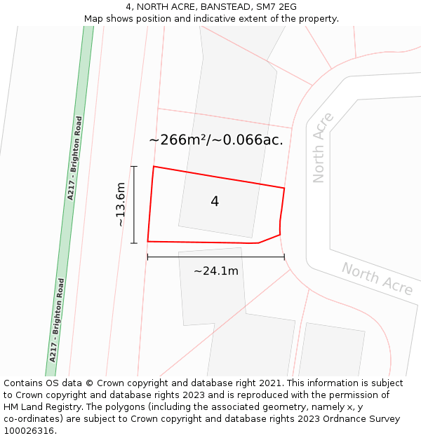 4, NORTH ACRE, BANSTEAD, SM7 2EG: Plot and title map