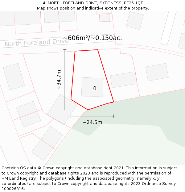 4, NORTH FORELAND DRIVE, SKEGNESS, PE25 1QT: Plot and title map