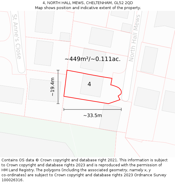 4, NORTH HALL MEWS, CHELTENHAM, GL52 2QD: Plot and title map