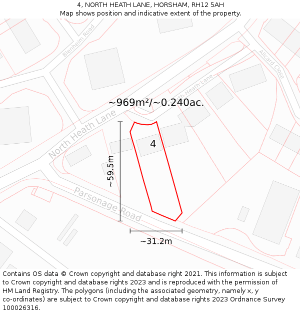 4, NORTH HEATH LANE, HORSHAM, RH12 5AH: Plot and title map