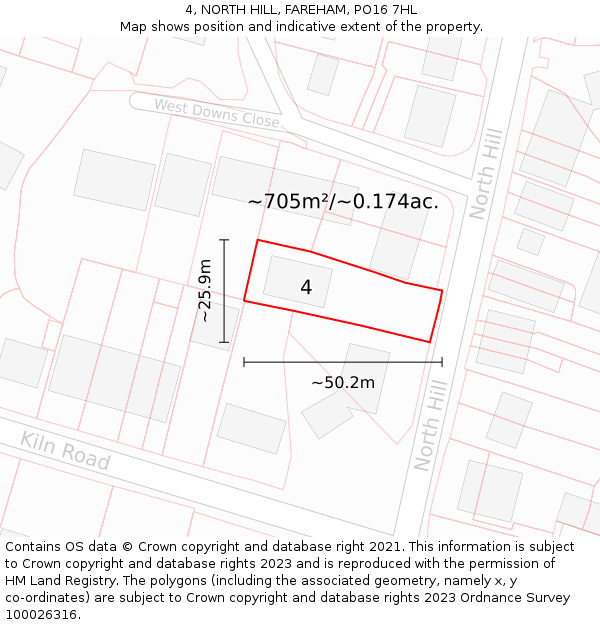 4, NORTH HILL, FAREHAM, PO16 7HL: Plot and title map