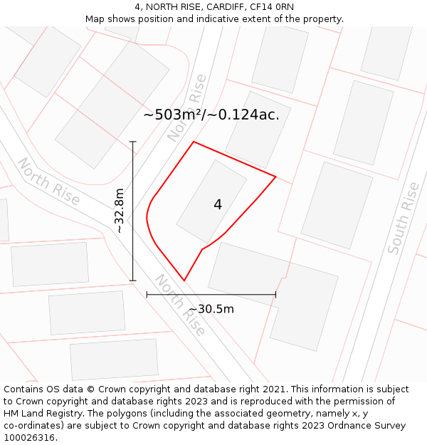 4, NORTH RISE, CARDIFF, CF14 0RN: Plot and title map