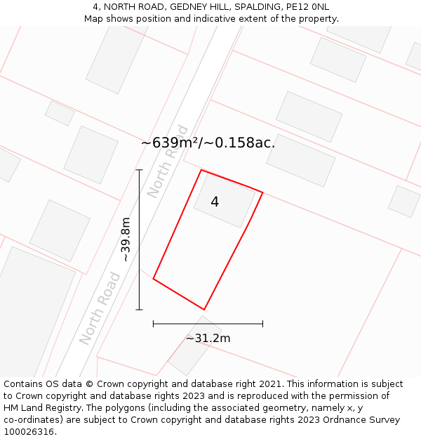 4, NORTH ROAD, GEDNEY HILL, SPALDING, PE12 0NL: Plot and title map