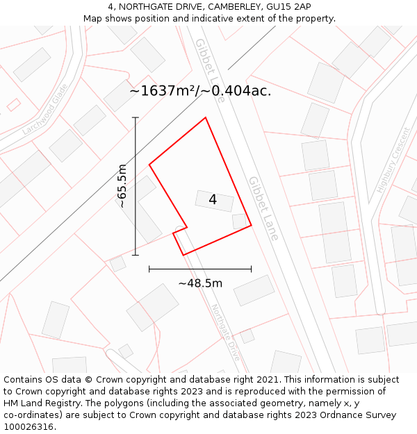 4, NORTHGATE DRIVE, CAMBERLEY, GU15 2AP: Plot and title map