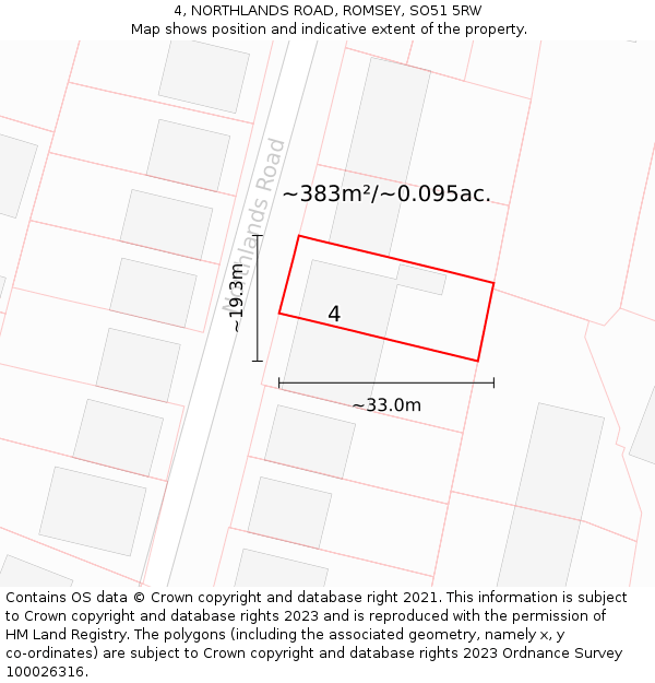 4, NORTHLANDS ROAD, ROMSEY, SO51 5RW: Plot and title map