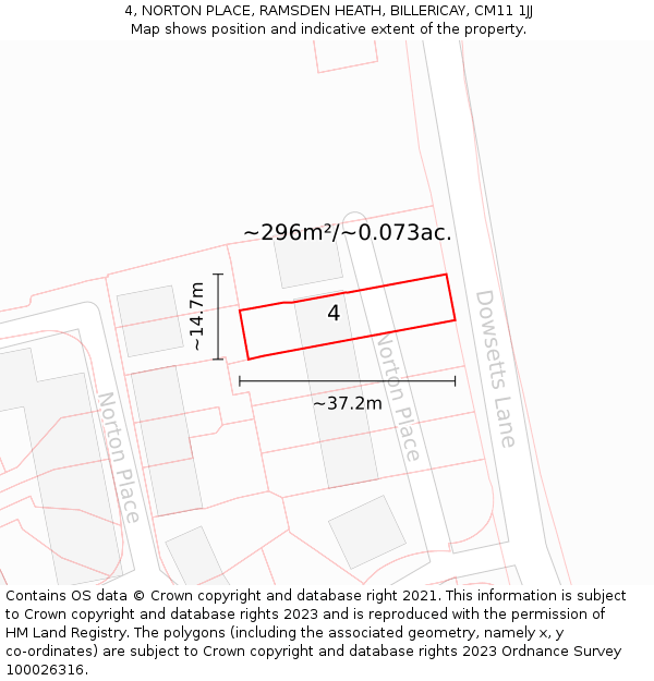 4, NORTON PLACE, RAMSDEN HEATH, BILLERICAY, CM11 1JJ: Plot and title map