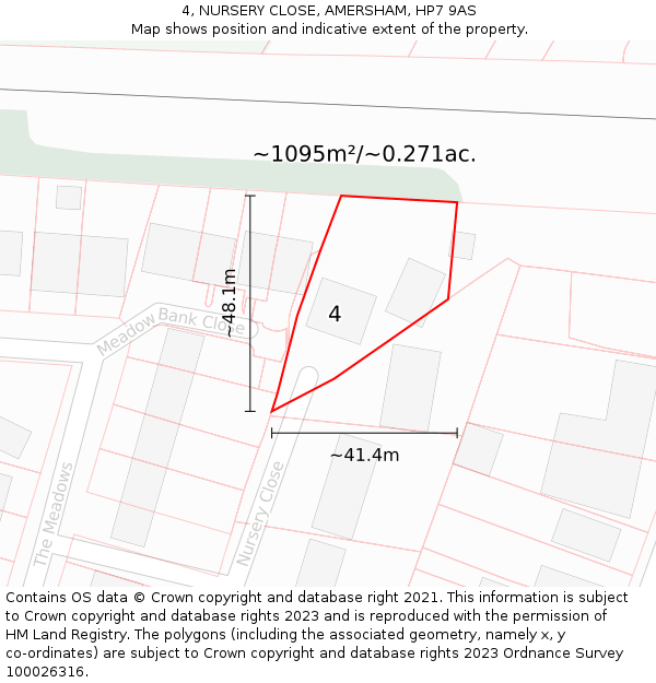 4, NURSERY CLOSE, AMERSHAM, HP7 9AS: Plot and title map