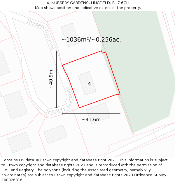 4, NURSERY GARDENS, LINGFIELD, RH7 6GH: Plot and title map