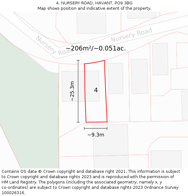 4, NURSERY ROAD, HAVANT, PO9 3BG: Plot and title map
