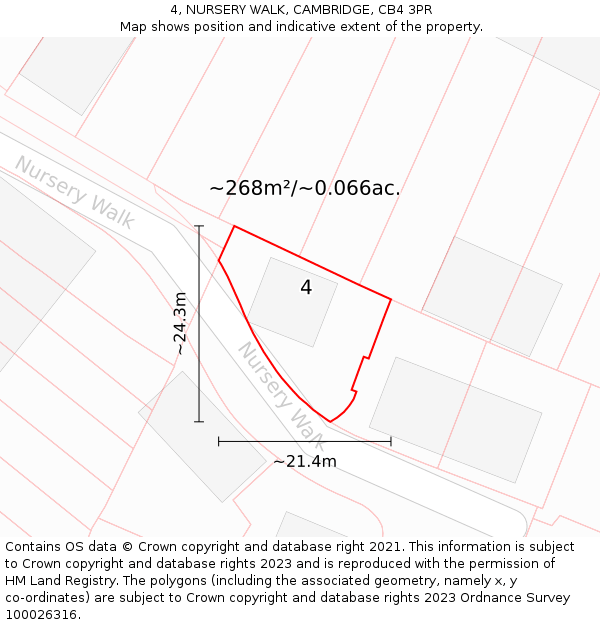 4, NURSERY WALK, CAMBRIDGE, CB4 3PR: Plot and title map