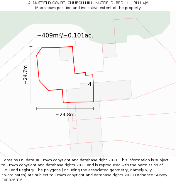 4, NUTFIELD COURT, CHURCH HILL, NUTFIELD, REDHILL, RH1 4JA: Plot and title map