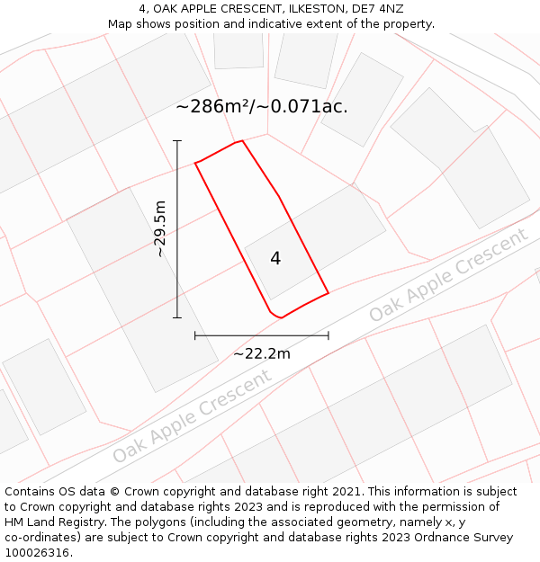 4, OAK APPLE CRESCENT, ILKESTON, DE7 4NZ: Plot and title map