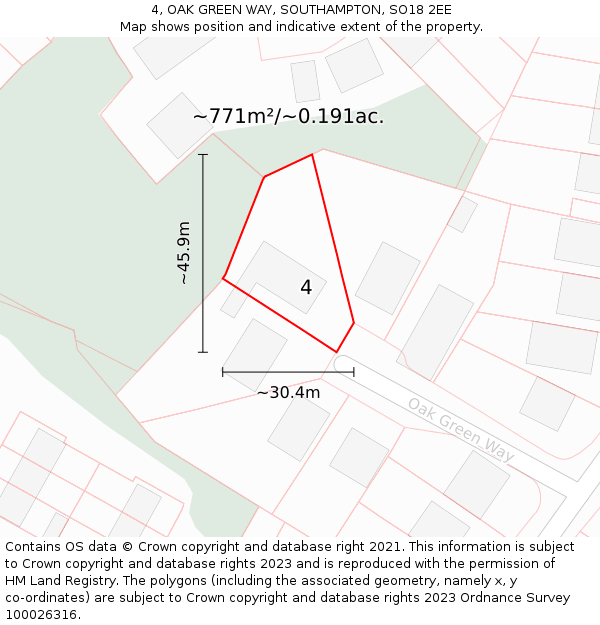 4, OAK GREEN WAY, SOUTHAMPTON, SO18 2EE: Plot and title map