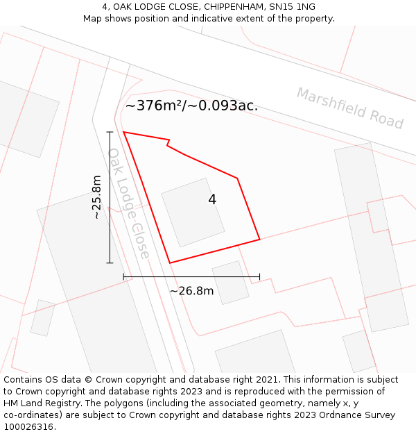 4, OAK LODGE CLOSE, CHIPPENHAM, SN15 1NG: Plot and title map