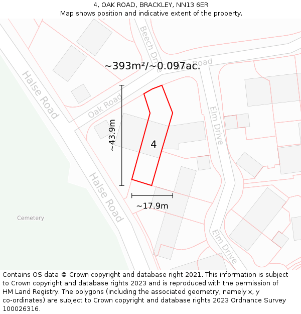 4, OAK ROAD, BRACKLEY, NN13 6ER: Plot and title map