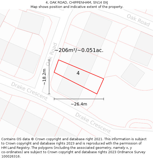 4, OAK ROAD, CHIPPENHAM, SN14 0XJ: Plot and title map