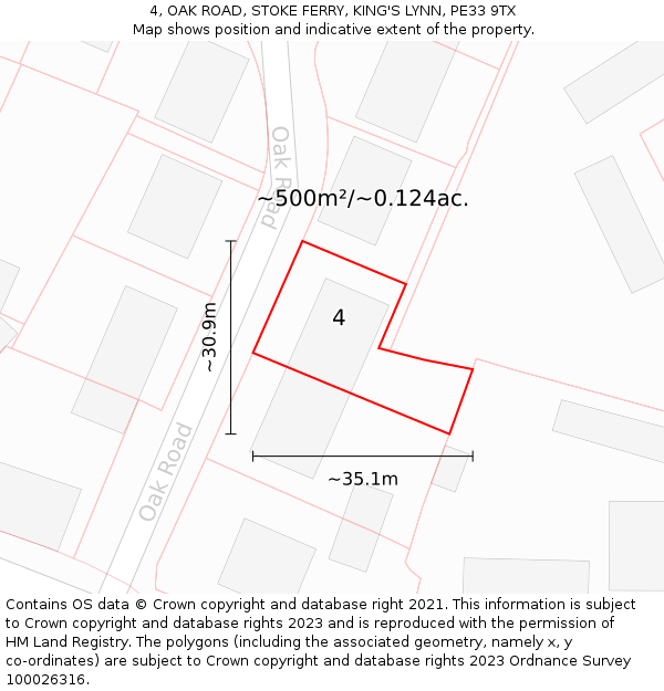 4, OAK ROAD, STOKE FERRY, KING'S LYNN, PE33 9TX: Plot and title map