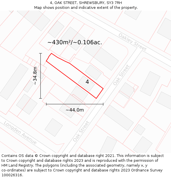 4, OAK STREET, SHREWSBURY, SY3 7RH: Plot and title map