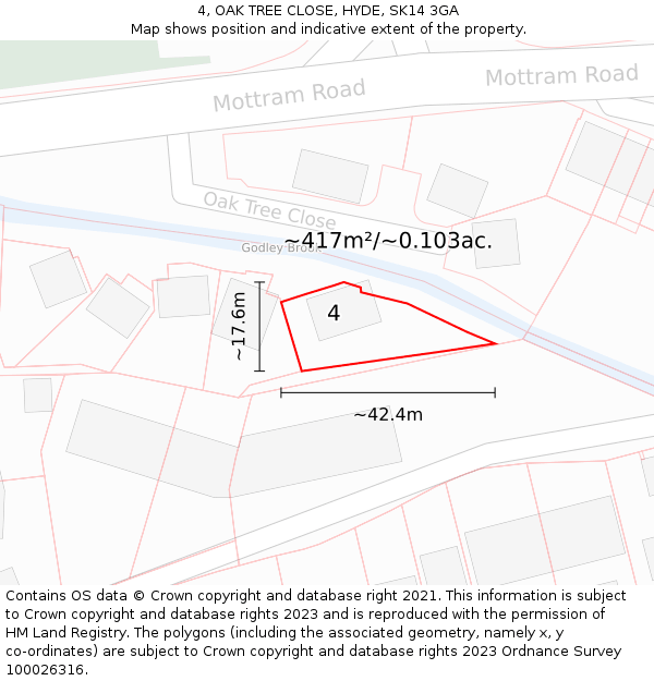 4, OAK TREE CLOSE, HYDE, SK14 3GA: Plot and title map