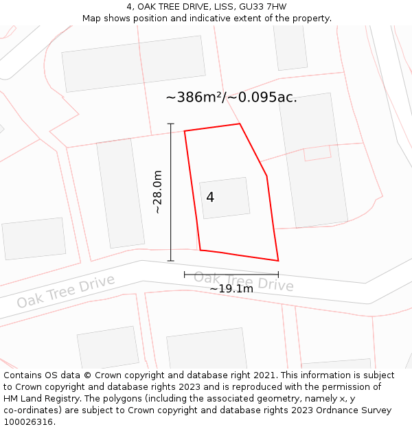 4, OAK TREE DRIVE, LISS, GU33 7HW: Plot and title map