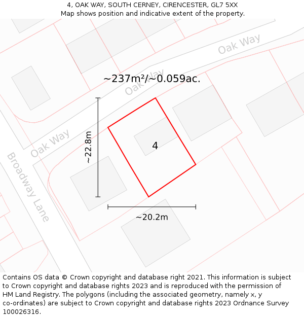 4, OAK WAY, SOUTH CERNEY, CIRENCESTER, GL7 5XX: Plot and title map