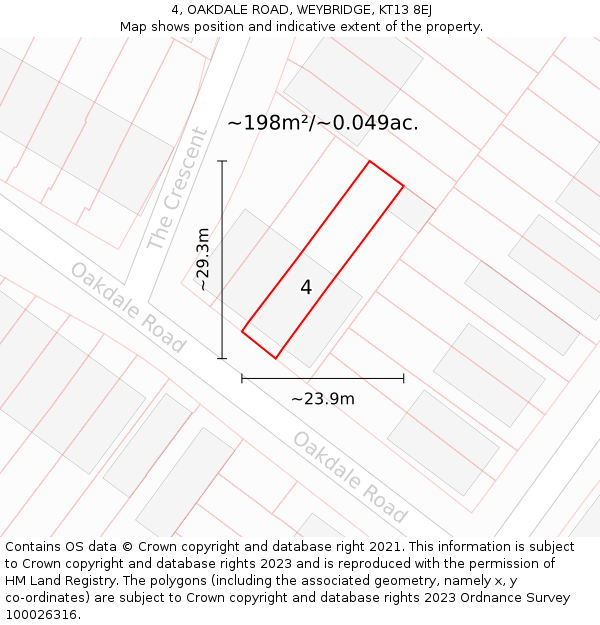 4, OAKDALE ROAD, WEYBRIDGE, KT13 8EJ: Plot and title map