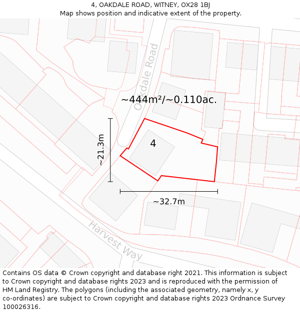 4, OAKDALE ROAD, WITNEY, OX28 1BJ: Plot and title map