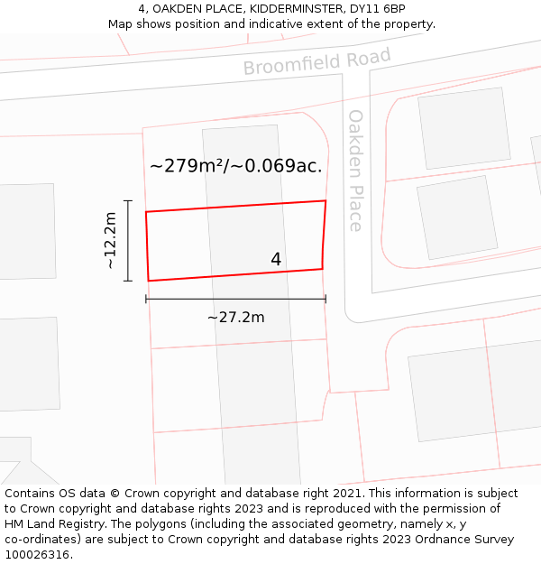4, OAKDEN PLACE, KIDDERMINSTER, DY11 6BP: Plot and title map